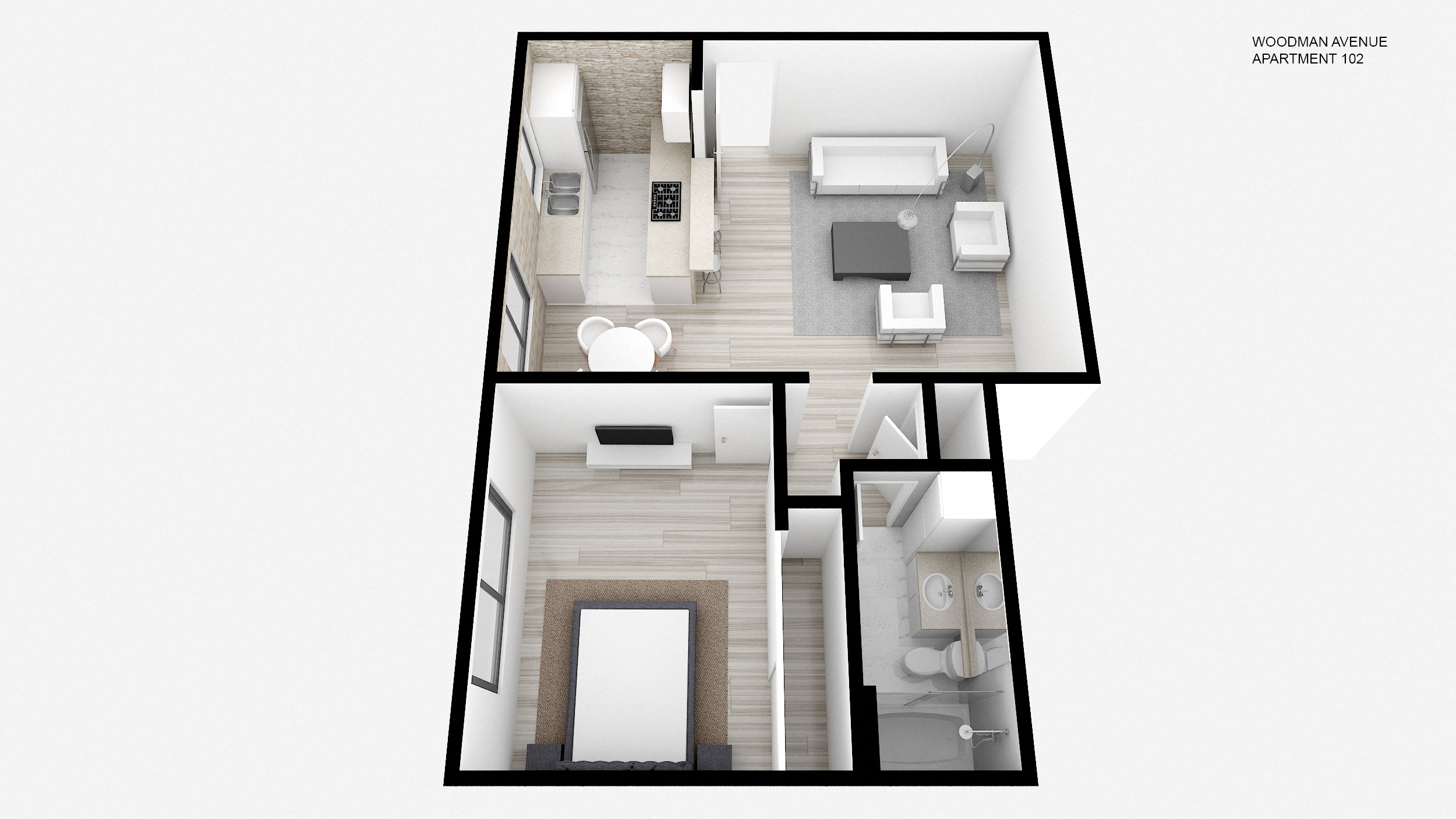 Floor plan for 1 bed, 1 bath, 688 sqft